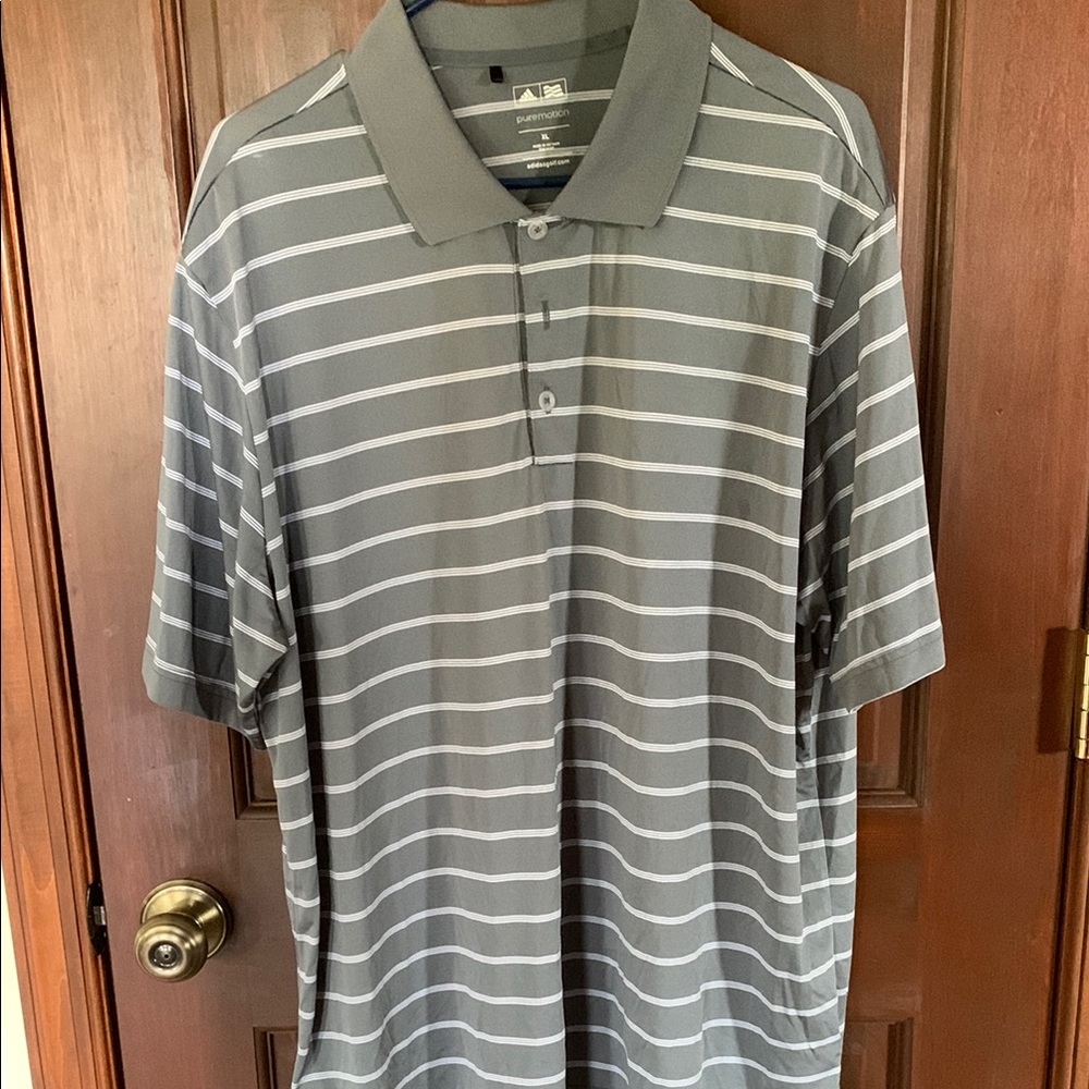 Adidas Gray and White Striped Polo Shirt